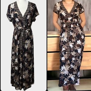 Croft & Barrow Floral Maxi Long Dress Faux Wrap Style Size XL Belted Office